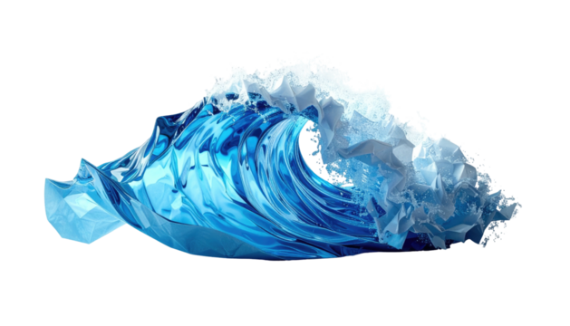 Digitally rendered ocean wave with a translucent appearance and a textured top