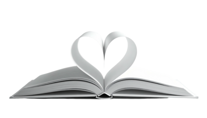 Open book with pages shaped into a heart, a symbol of love and reading
