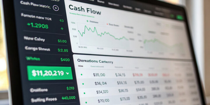 Professional business dashboard for effective cash flow management and financial analysis on laptop screen with chart and graph data for modern investment and budget tracking