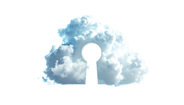 A fluffy, illuminated cloud silhouette with a keyhole cut out of its center, set against a black background