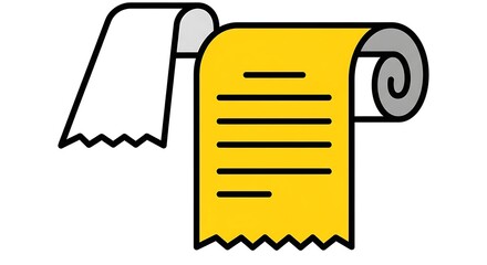 Software bill of materials yellow scroll with text and white paper strip isolated on white background