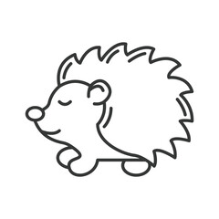 A simple outline illustration of a hedgehog with closed eyes and spiky quills