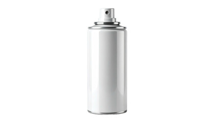 A white spray paint can against a black background. Simple studio shot of a common aerosol