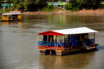 Boats on a river. View of the Sinu River at the Monteria City in Colombia