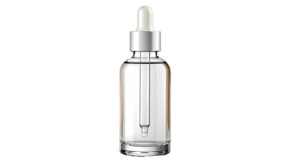Fototapeta premium A clear glass serum bottle with a dropper against a stark black background