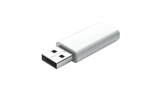 A white rectangular USB device rendered against a solid black background