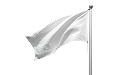 A white flag waves gracefully in the wind against a black background, signifying surrender