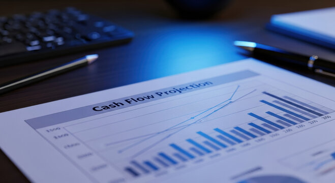 Close up document showing cash flow projection graph. serious focus on business financial management and analysis for future investment and company growth