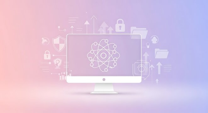 Software bill of materials computer screen displaying abstract network and data icons