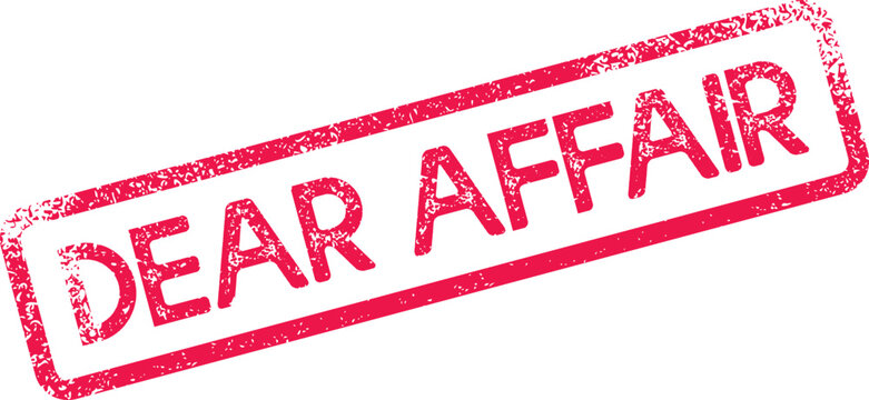 Vibrant red distressed Dear Affair rubber stamp conveying a secretive or passionate connection