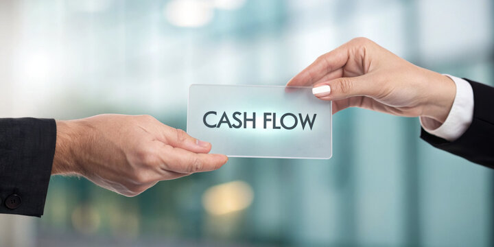 Professional business exchange focusing on cash flow management. Two hands pass transparent card, crucial transaction for successful financial strategy and company growth