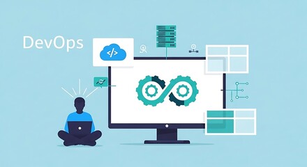 Software bill of materials devops concept illustration with gears and cloud computing icon