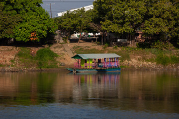 Boats on a river. View of the Sinu River at the Monteria City in Colombia