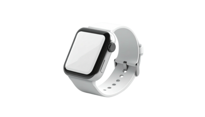 Modern smartwatch in silver and white, isolated on a black background