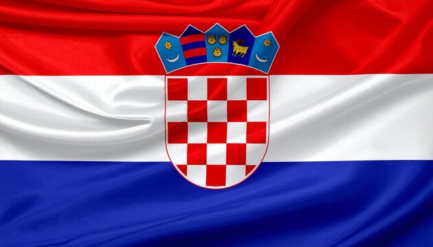 Croatian national flag with coat of arms and vibrant tricolor design in high resolution. - Powered by Adobe