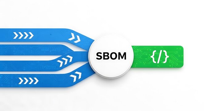 Software bill of materials sbom concept with code symbol and arrows