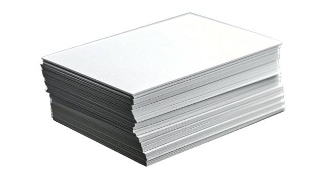 Close-up of a stacked white paper ream, neatly organized with shadows