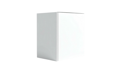 A simple, isolated, white, three-dimensional box angled slightly. It is clean and modern