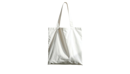 A white, rectangular shopping bag against a solid black background, showcasing its shape