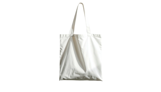 A white, rectangular shopping bag against a solid black background, showcasing its shape