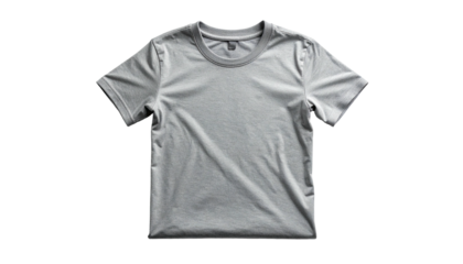 A blank, grey short-sleeved t-shirt isolated on a black background, front view
