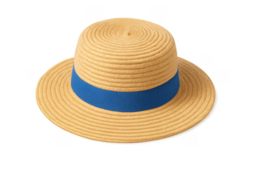 Straw boater hat with blue ribbon for summer fashion
