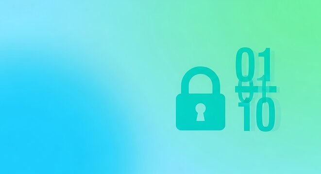 Software bill of materials digital security concept with a padlock and binary code on a gradient background