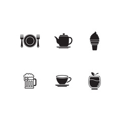 Food and drink vector icon set. Black silhouettes for restaurant, cafe, bar, and menu design..eps