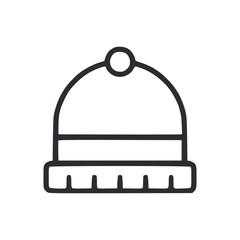 Beanie with a pompom at the top and a fringed bottom presented in a minimalistic line art style