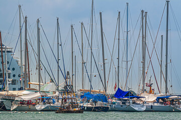 So many boats in the harbor in Cartagena City, Colombia