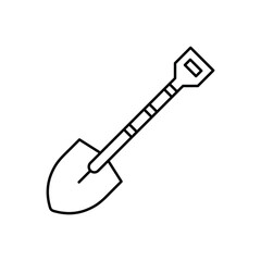 Black and white line drawing of a shovel tool with a handle