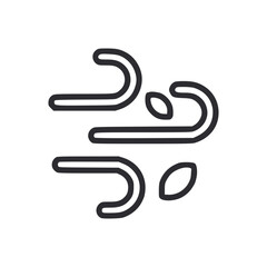 Black outline icon showing wind or a breeze with curved lines and leafshaped elements