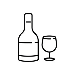 Black outline of a wine bottle and a wine glass