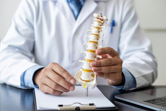 Doctor explains spine model, offering expert medical insight for patient education