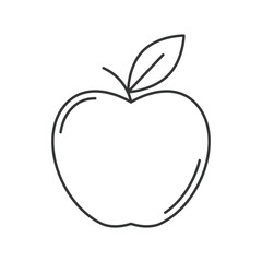 Black outline of an apple with a leaf