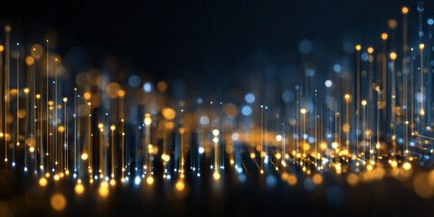 Abstract digital light streams ascend from a dark surface creating an energetic technological display