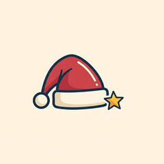 Santa hat with star icon in playful style on light background  
