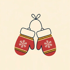 Red Christmas mittens with snowflakes on beige background  