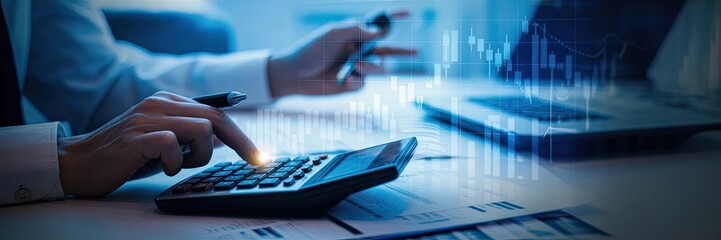 Professional accountant calculating financial data with charts and graphs in modern office