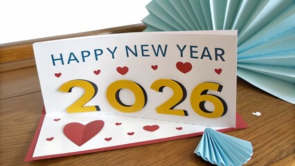Handmade Happy New Year 2026 Card with Hearts