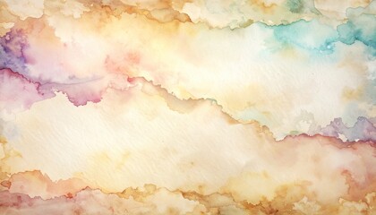Abstract watercolor blend of pastel pink, orange, yellow, blue, and purple with soft cloudy transitions.
