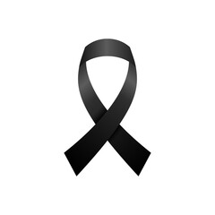 Black awareness ribbon symbol representing mourning, remembrance, melanoma awareness, and support for victims of violence and loss.