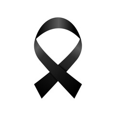Black awareness ribbon symbol representing mourning, remembrance, melanoma awareness, and support for victims of violence and loss.