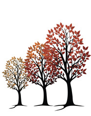 Naklejka premium Three trees with red and brown leaves