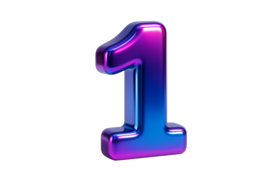A bold, bubble-style number 1 with a pink and blue gradient, an isolated graphic element signifying victory and success