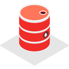 Isometric illustration of a red barrel with white stripes and a light gray base on a transparent background