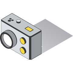 Isometric Action Camera Silver Gray With Yellow Accents For Outdoor Adventures And Photography In A Clean Minimalist Style On A White Background