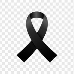 Black awareness ribbon symbol representing mourning, remembrance, melanoma awareness, and support for victims of violence and loss.