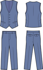 men&rsquo;s formal outfit, vest and trousers sketch, fashion template, garment construction, tailoring illustration, technical drawing, apparel design, clothing blueprint