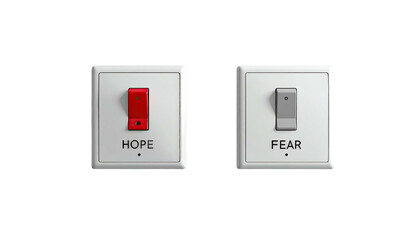 Two light switch panels with labels "Hope" and "Fear". One panel is switched on, the other off